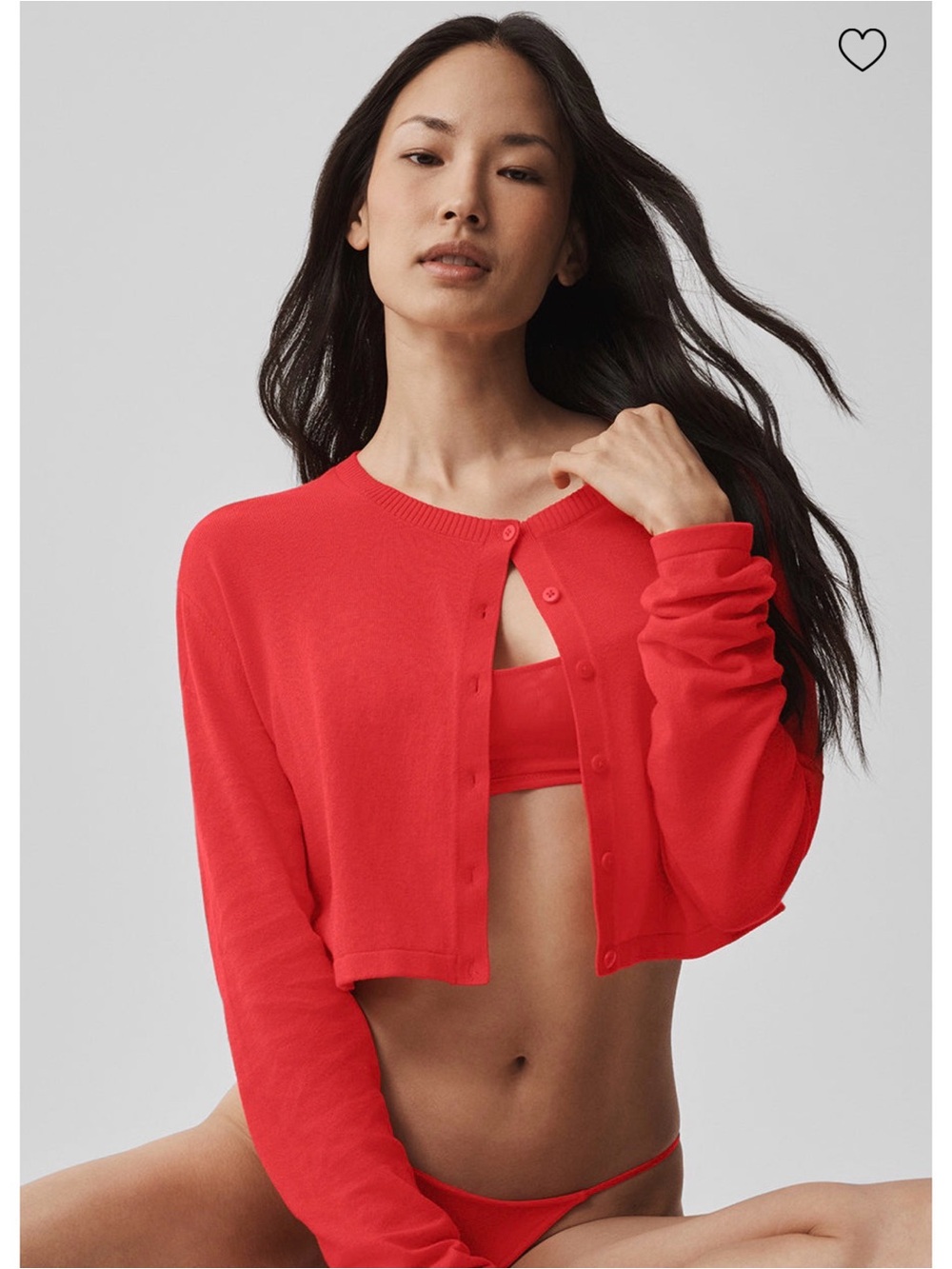 ALO Yoga Red Cropped Button Cardigan